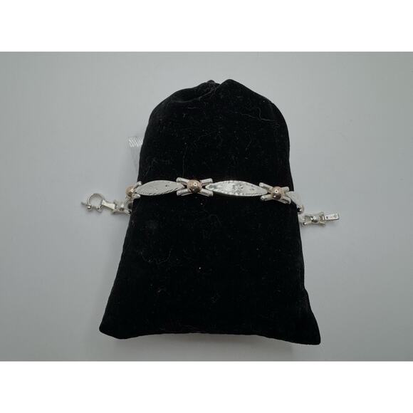 Designer Peruvian Sterling Silver 950 and 18K Gold Inlay Bracelet - 7.5” - Picture 2 of 6